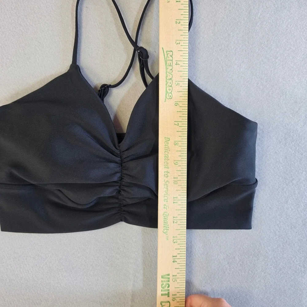 Alo Yoga Wild Thing Sports Bra Large Black Ruched Athleisure Gym Activewear